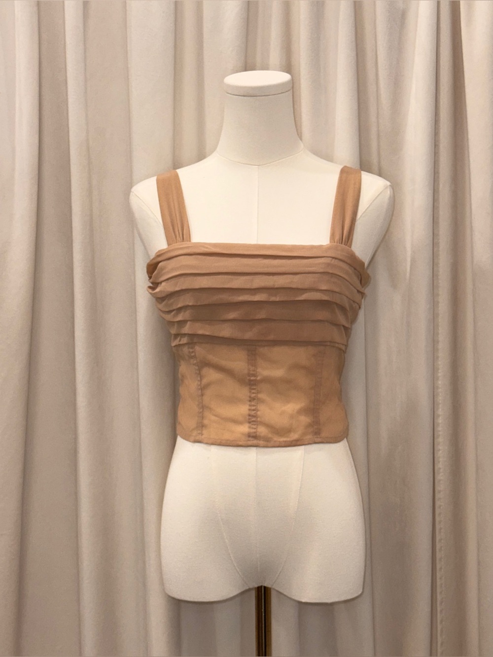 Abercrombie & Fitch Tan Pleated Corset Crop Cami Top XS Smocked Back